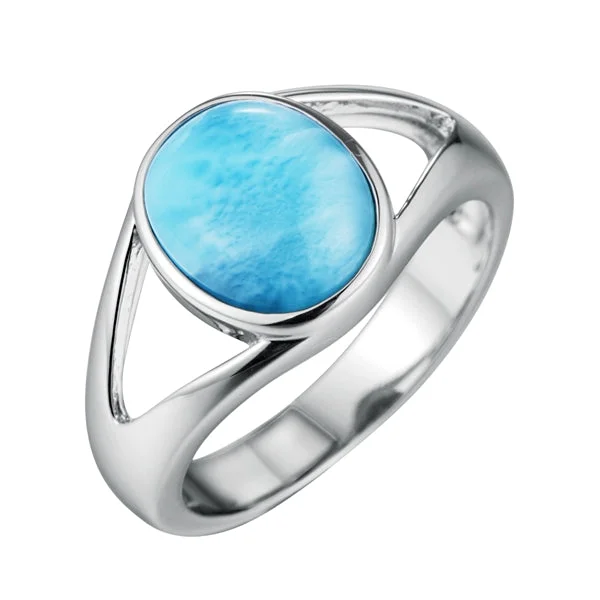 Heart-shaped rings for women -Life@Sea Genuine Sterling Silver Oval Larimar Ring