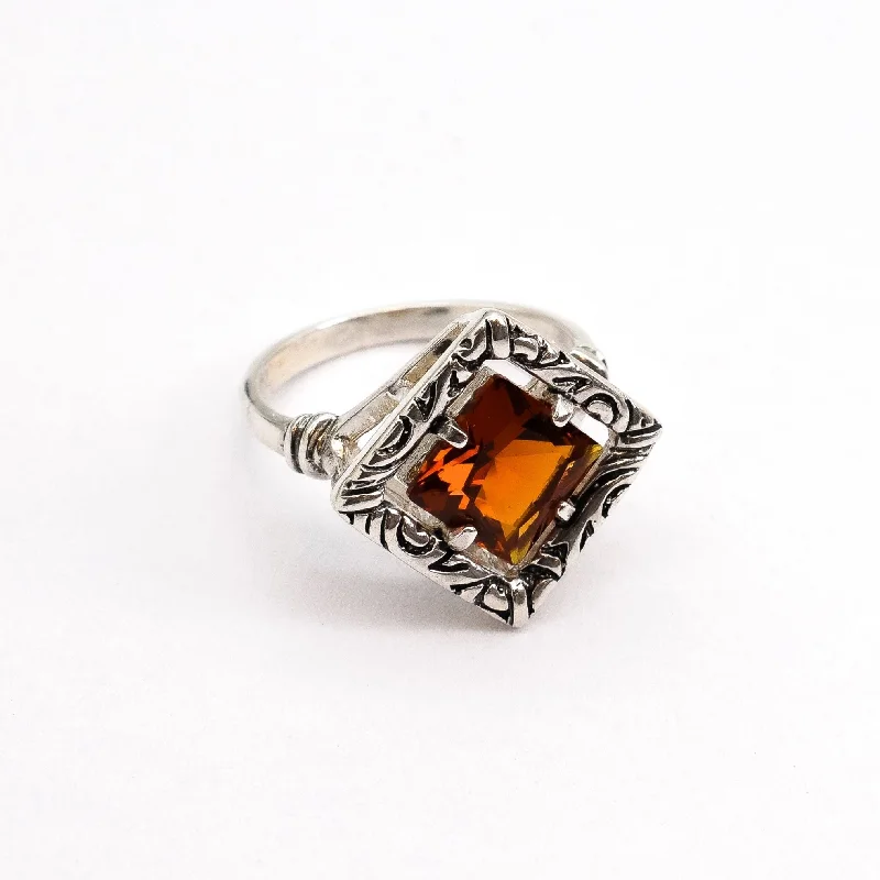 Designer wedding rings for women -Square Garnet Ring - Red Tribal Ring - Vintage Boho Ring