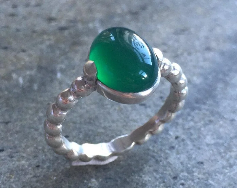 Custom rings with initials for women -Emerald Bubble Band - Solitaire Emerald Ring, Green Vintage Ring