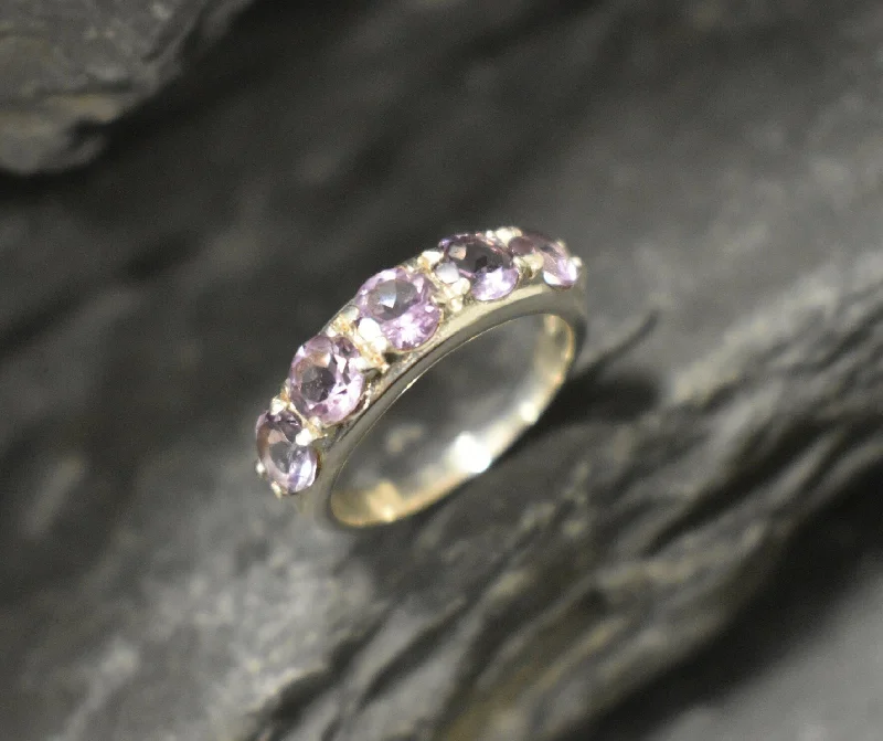 Gemstone rings for women -Amethyst Ring - Purple Eternity Ring - Wide Vintage Band