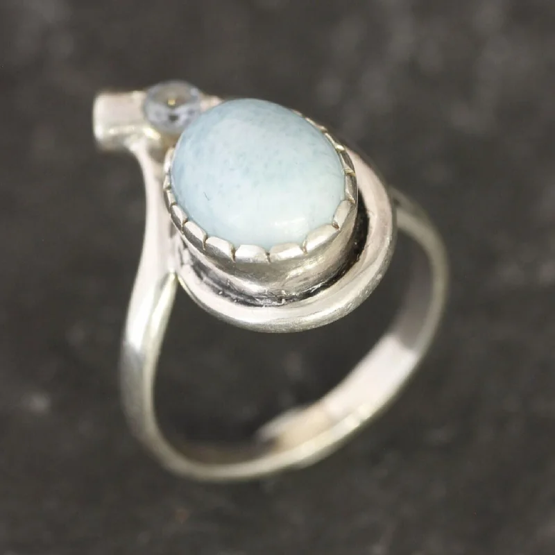 Chic rings for women -Genuine Larimar Ring - Blue Vintage Ring - Unique Blue Ring