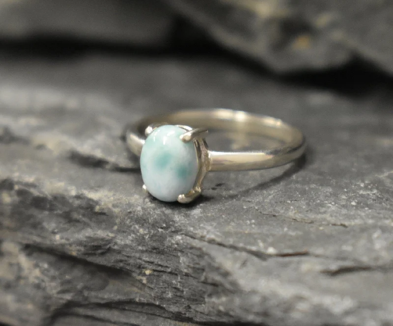 Custom-designed rings for women -Larimar Ring - Blue Bezel Ring - Silver Bubble Ring