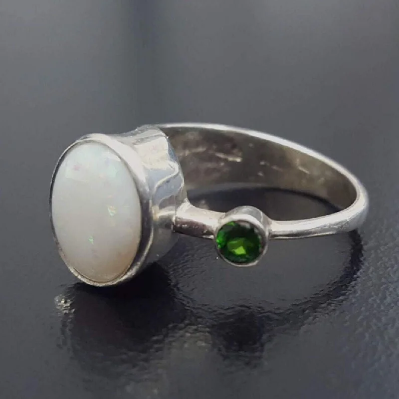 Designer silver rings for women -Opal Bezel Ring - Oval Opal Ring - October Birthstone