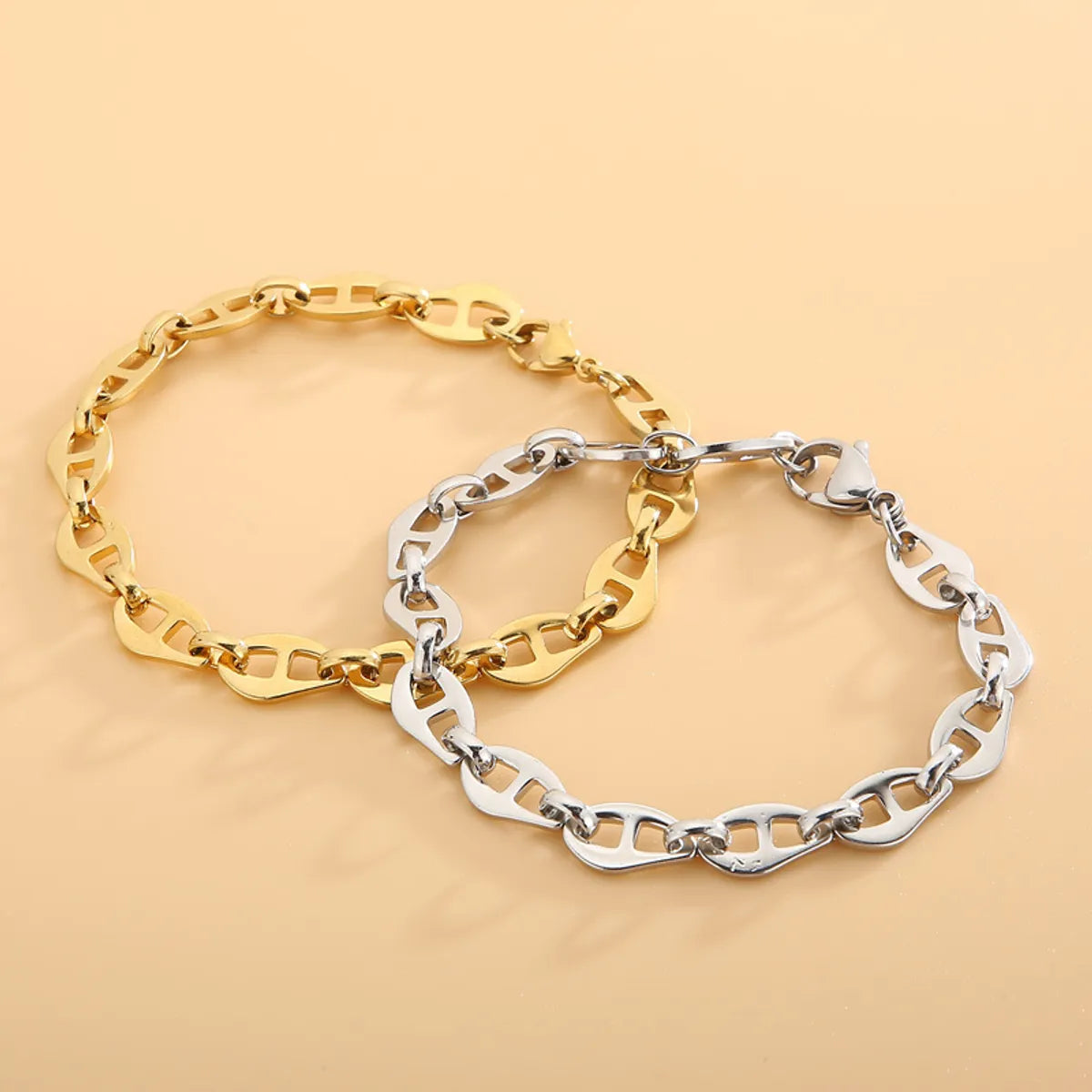 Sterling silver bracelets for women -Europe America Geometric Chain 18k Gold-plated Necklace Bracelet Stainless Steel Jewelry