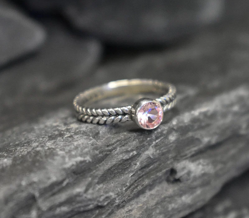 Stackable rings for women -Morganite Ring - Dainty Pink Ring - Braided Rope Band