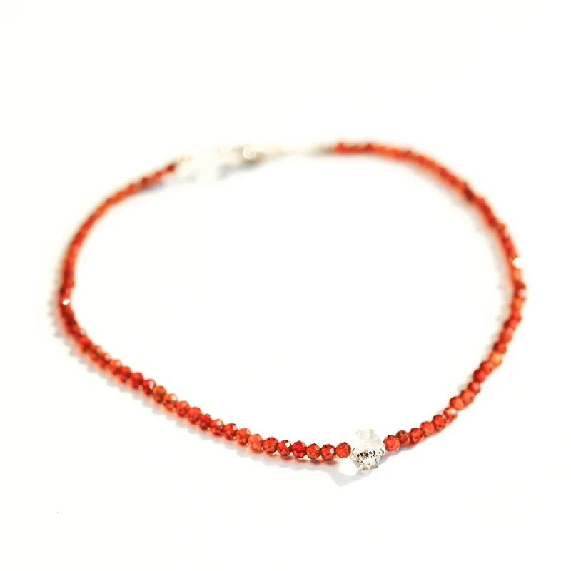 Friendship bracelets for women -Hessonite Garnet & Herkimer Bracelet No. 96