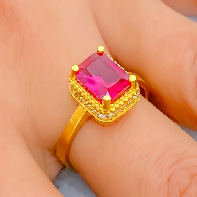 Elegant rings for women -Plush Palatial 22k Gold CZ Ring w/ Solitaire Stone