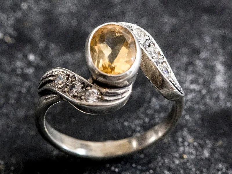 Wedding rings with diamonds for women -Citrine Ring - Yellow Vintage Ring - Citrine Bezel Ring