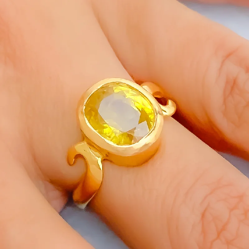 Elegant gemstone rings for women -Upscale 22K Gold 5CT Yellow Sapphire Ring