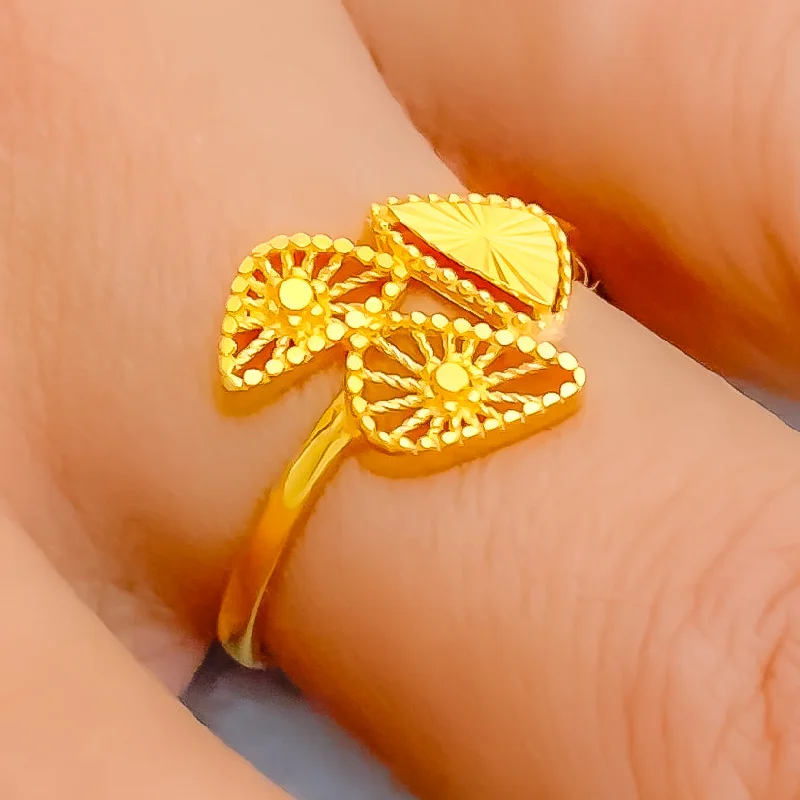 Gold-plated rings for women -Posh Triple Triangle 22K Gold Ring