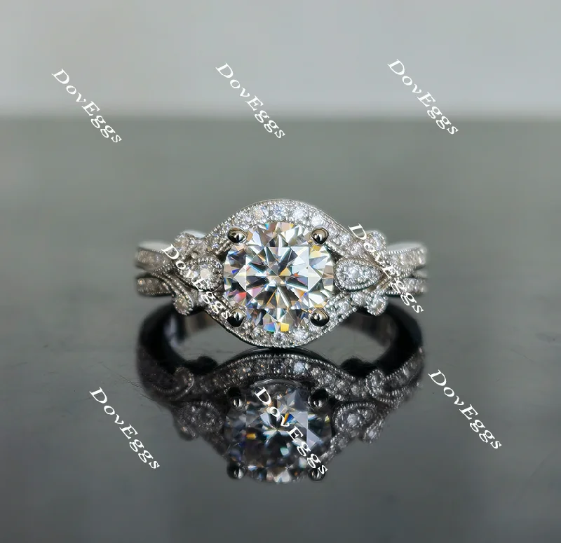 Promise engagement rings for women -Doveggs round art deco pave moissanite engagement ring