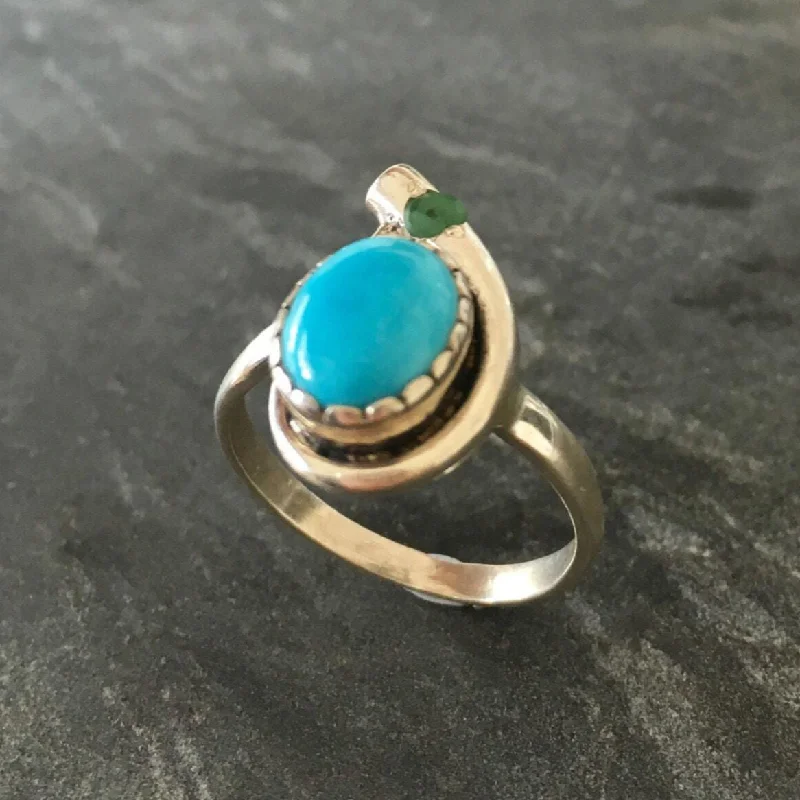 Cute rings for women -Turquoise Ring - Natural Emerald Ring - Blue Teardrop Ring