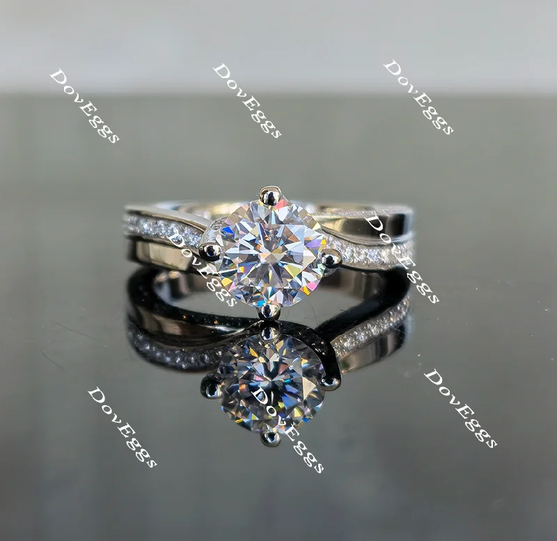 Engagement rings with unique settings for women -Doveggs round art deco moissanite engagement ring