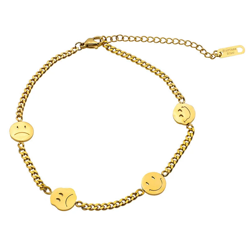 Friendship bracelets for women -Casual Simple Style Classic Style Smiley Face Stainless Steel Titanium Steel Polishing Plating Hollow Out Gold Plated Bracelets