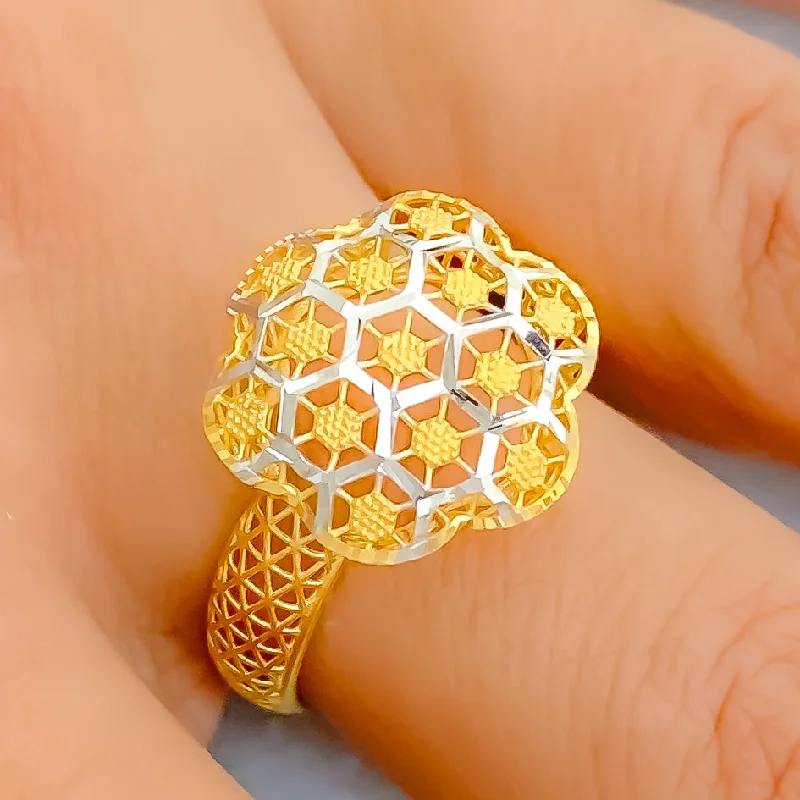 Titanium rings for women -Dual-Tone Flower 22K Gold Ring