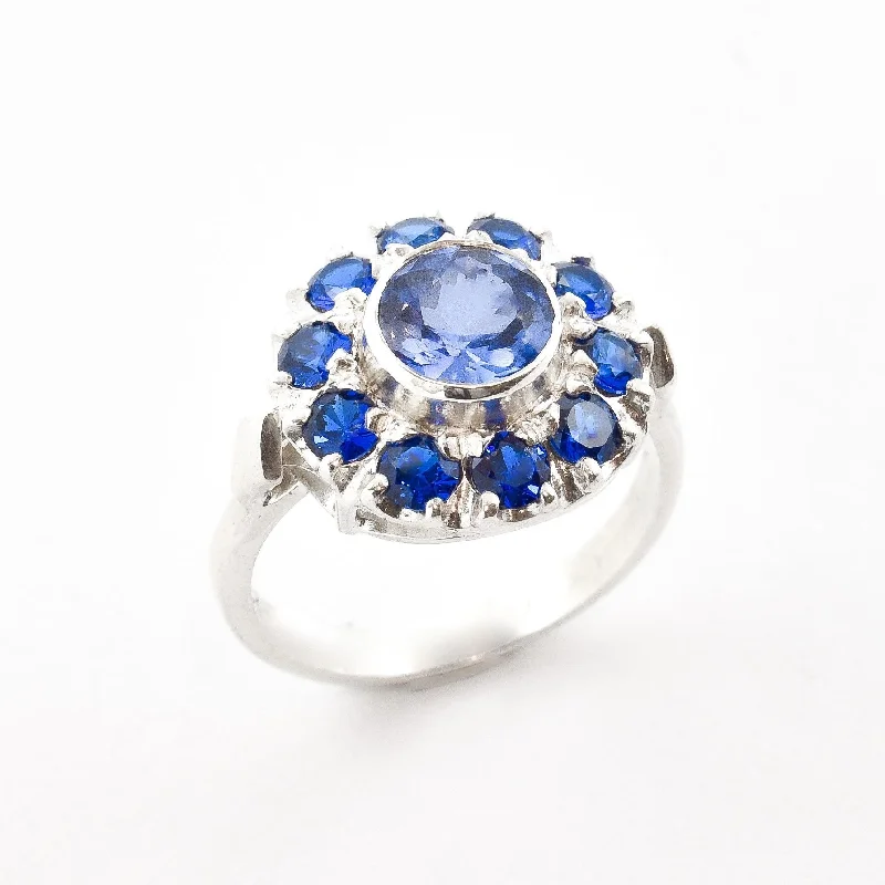 Engagement ring sets for women -Sapphire Flower Ring - Victorian Sapphire Ring - Blue Flower Ring