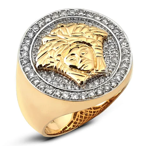 Statement engagement rings for women -14KY 1.15CTW DIAMOND MENS MEDUSA RING