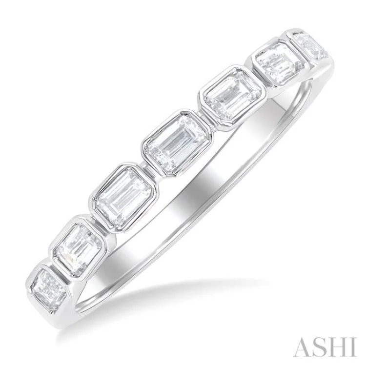 Engagement rings with platinum bands for women -3/4 ctw East-West Emerald Cut Bezel Diamond Fashion Band in 14K White Gold