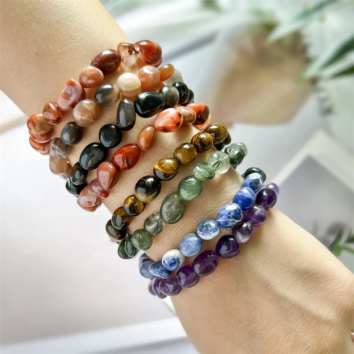 Beaded bangles for women -Ethnic Style Geometric Natural Stone Beaded Bracelets