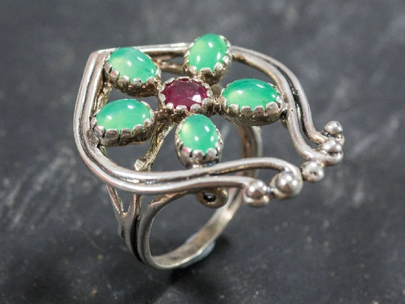 Emerald rings for women -Chrysoprase Ring - Large Flower Ring - Vintage Statement Ring