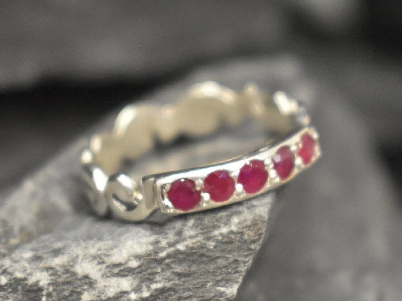 Cushion-cut rings for women -Red Bar Band - Natural Ruby Ring, July Birthstone Ring