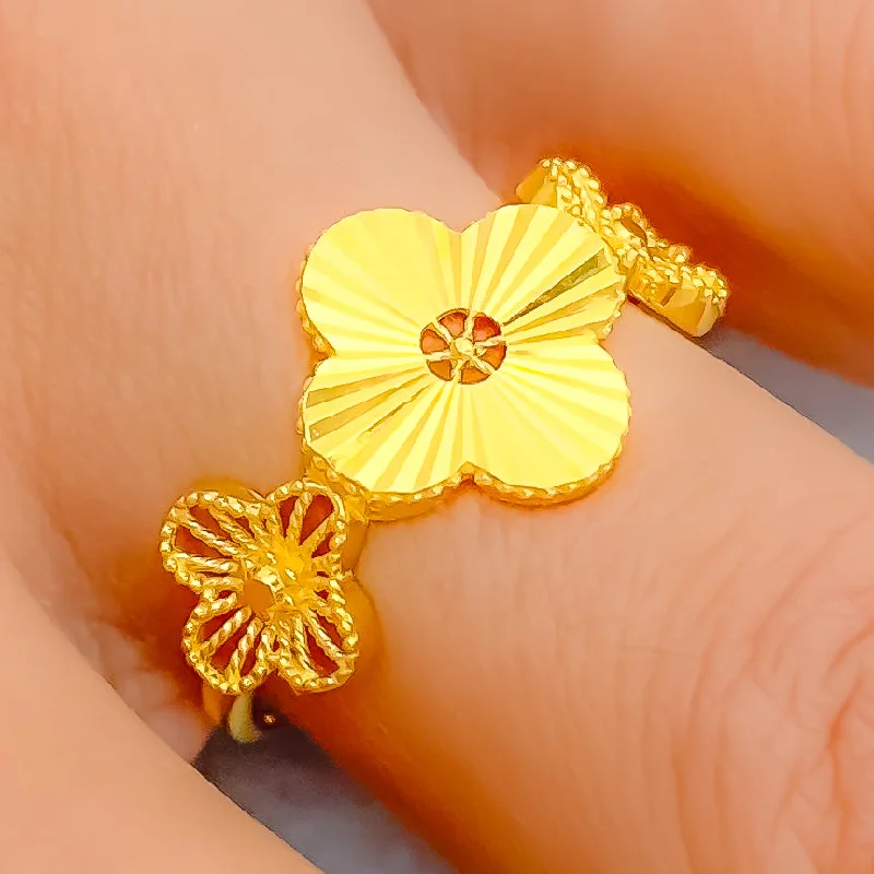 Antique rings for women -Stylish Striped Clover 22K Gold Ring