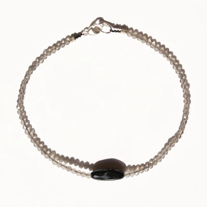 Personalized bracelets for women -Grey Moonstone + Onyx Bracelet No.60