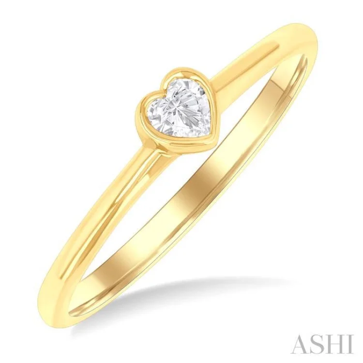 Romantic engagement rings for women -1/6 ctw Petite Bezel Set Heart Shape Diamond Fashion Ring in 10K Yellow Gold