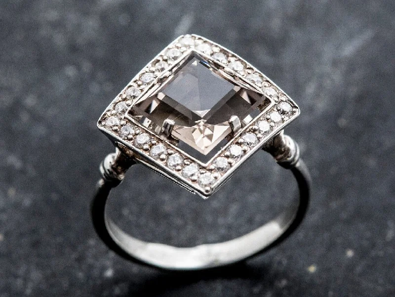 Rings with emerald for women -Smoky Topaz Ring - Topaz Square Ring - Vintage Smoky Topaz Ring