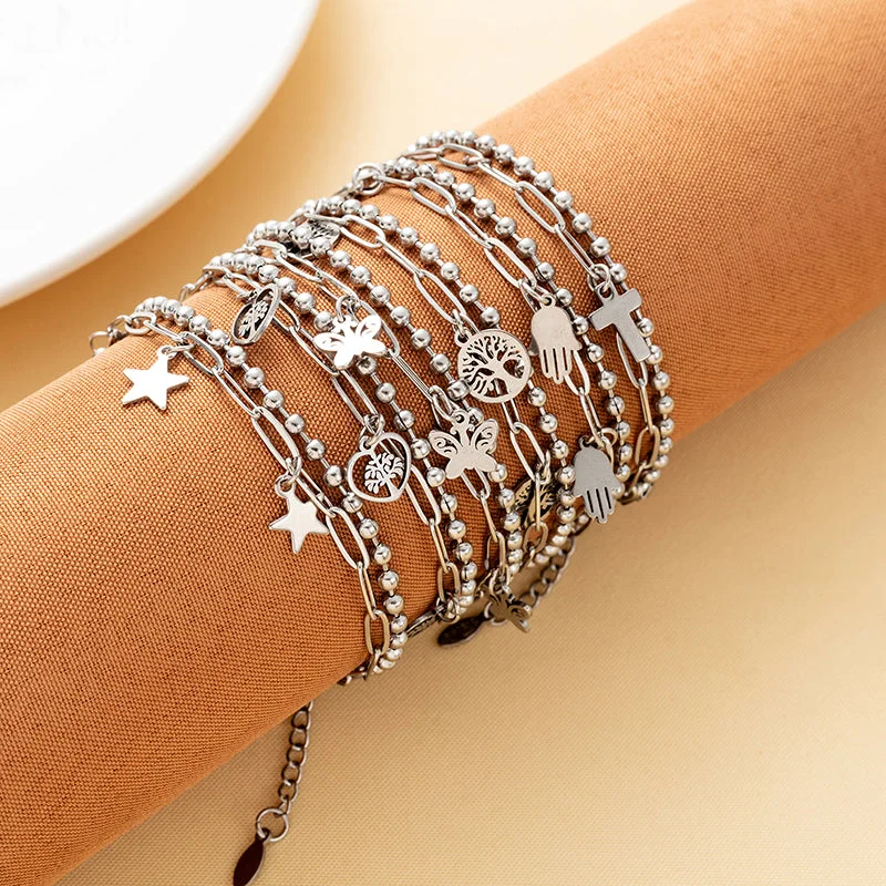 Women’s diamond bracelets -Fashion Palm Titanium Steel Plating Bracelets