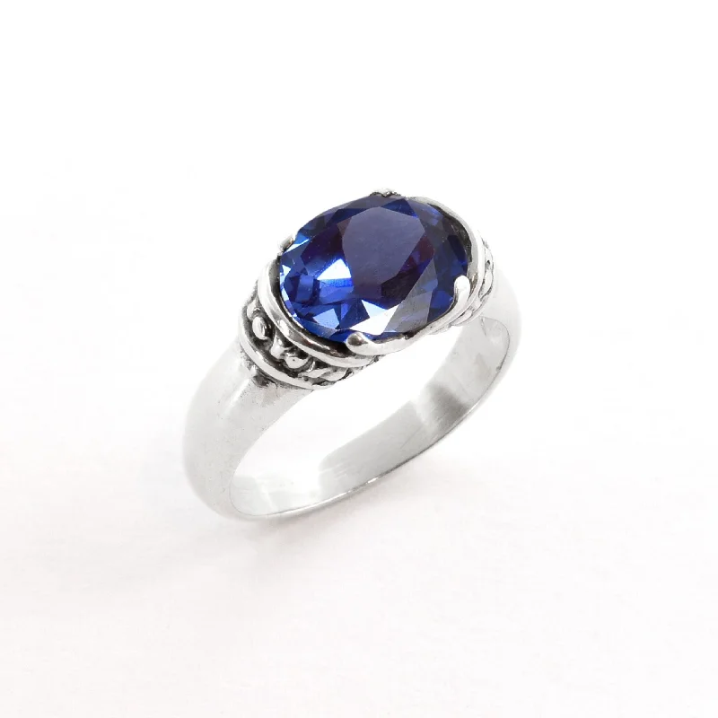 Fashion rings for women -Tanzanite Boho Ring - Horizontal Oval Ring - Blue Tribal Ring