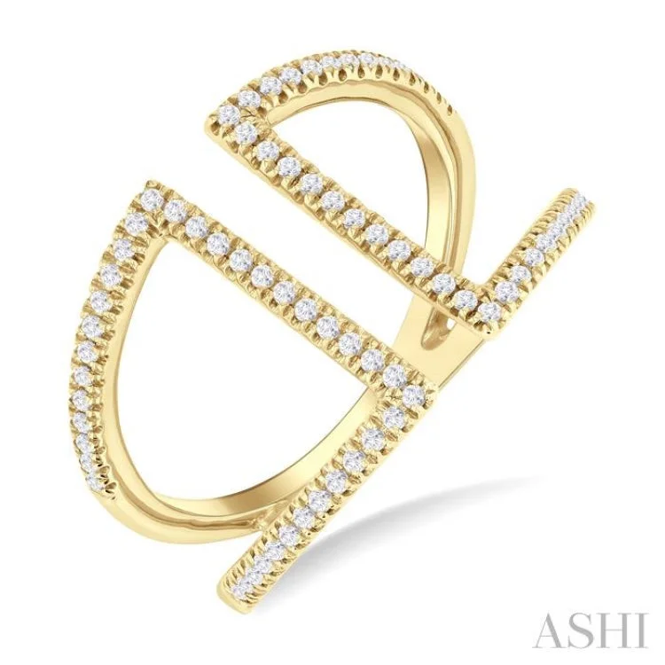 Radiant-cut engagement rings for women -1/3 ctw Geometric Wide Split Lightweight Round Cut Diamond Open Fashion Ring in 10K Yellow Gold