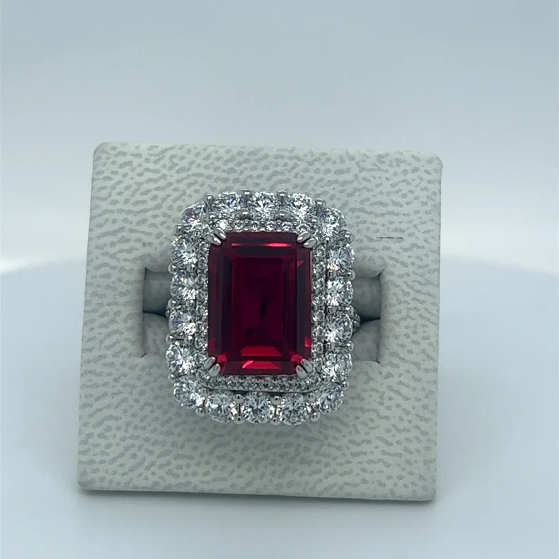 Modern rings for women -Platinum-clad Sterling Silver Ring with Ruby & White Colored Cubic Zirconia