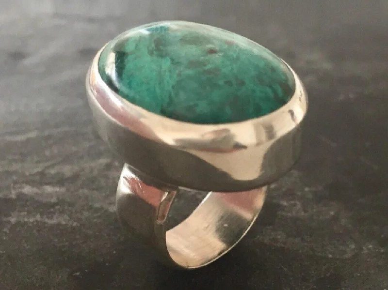 Fashion rings for women -Chrysocolla Ring - Blue Statement Ring - Chrysocolla Bezel Ring