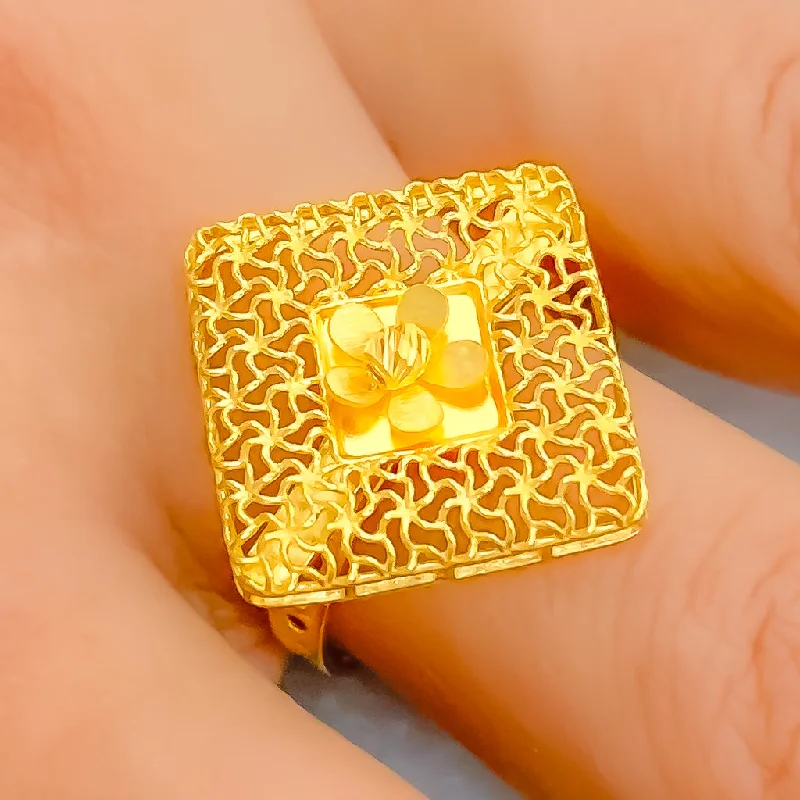 Wedding sets with rings for women -Dazzling Netted Square 22K Gold Ring