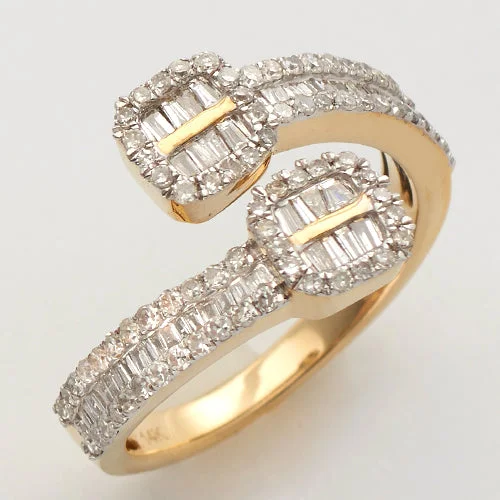 Triple-stone engagement rings for women -14KY 0.85CTW DIAMOND BAGUETTE & ROUND CUT CUFF