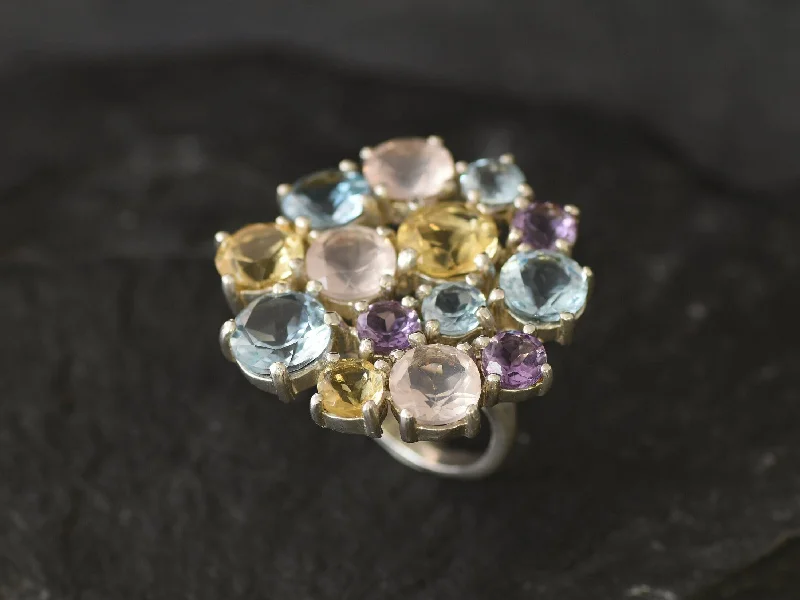 Sparkly diamond rings for women -Colorful Cocktail Ring - Multistone Statement Ring - Vintage Cluster Ring