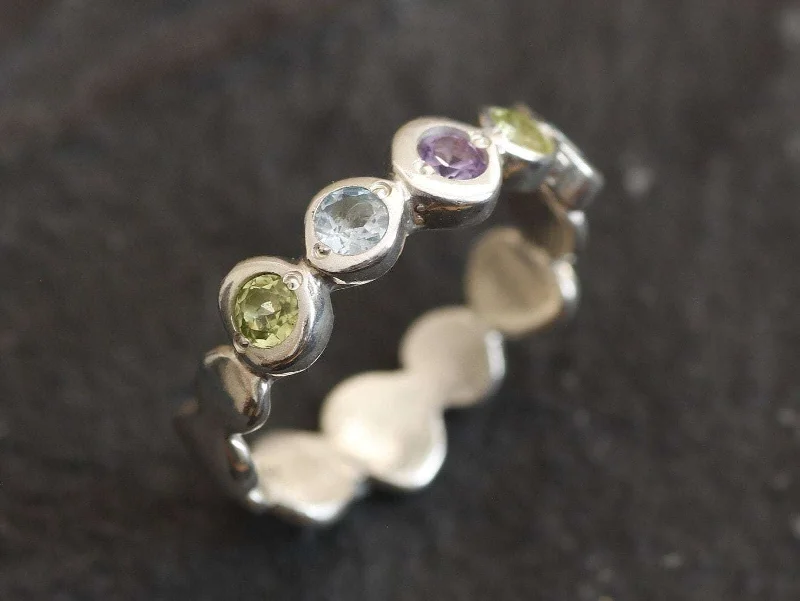 Promise rings with diamonds for women -Colorful Bubble Band - Amethyst Peridot Blue Topaz Ring, Multicolor Eternity Ring