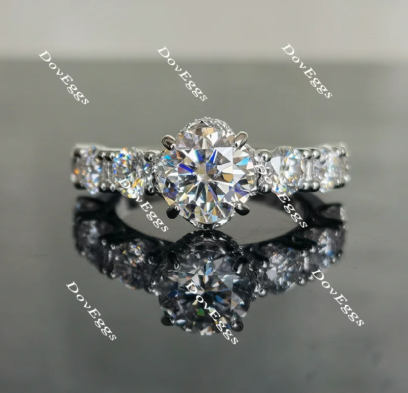 Statement engagement rings for women -Doveggs round side stone moissanite engagement ring