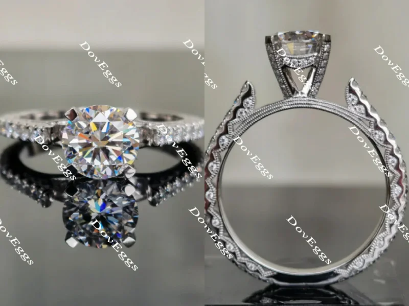 Affordable engagement rings with diamonds for women -DovEggs round eternity pave moissanite engagement ring