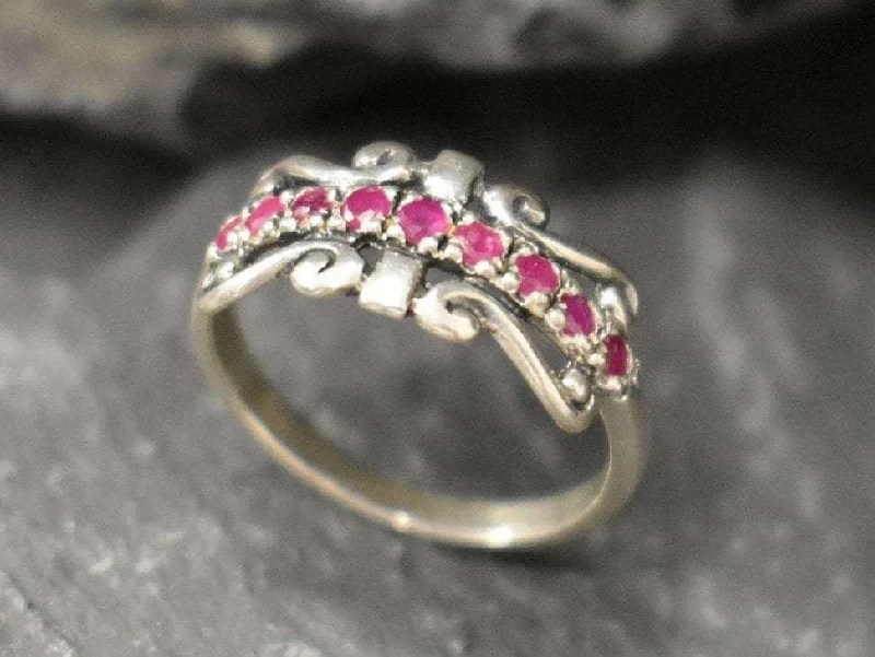 Fashion rings for women -Red Tiara Ring - Natural Ruby Ring, Silver Crown Band