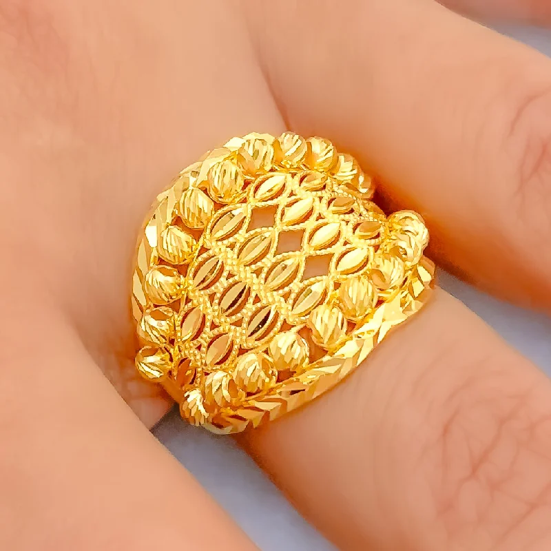 Oval rings for women -Shiny Netted Orb 21k Gold Ring