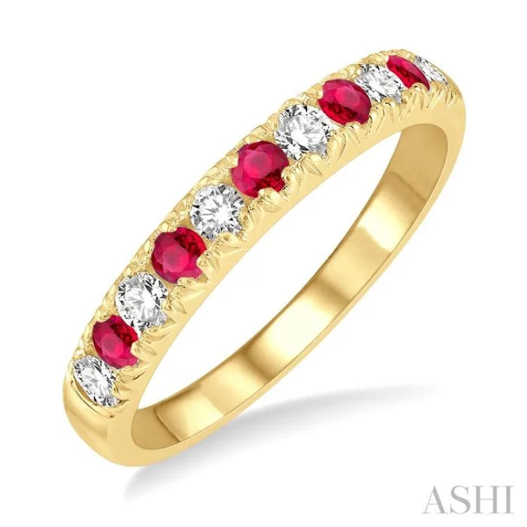 Classic solitaire engagement rings for women -2.3 MM Ruby and 1/4 ctw Round Cut Diamond Precious Wedding Band in 14K Yellow Gold