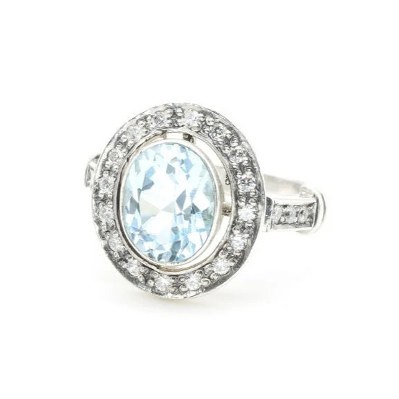 Classic engagement rings for women -Blue Victorian Ring - Vintage Aquamarine Ring, Blue Oval Ring