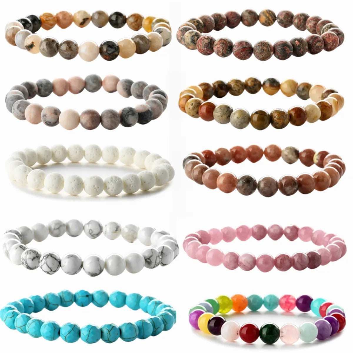 Women’s beaded bangles -Retro Round Beaded Natural Stone Unisex Bracelets 1 Piece