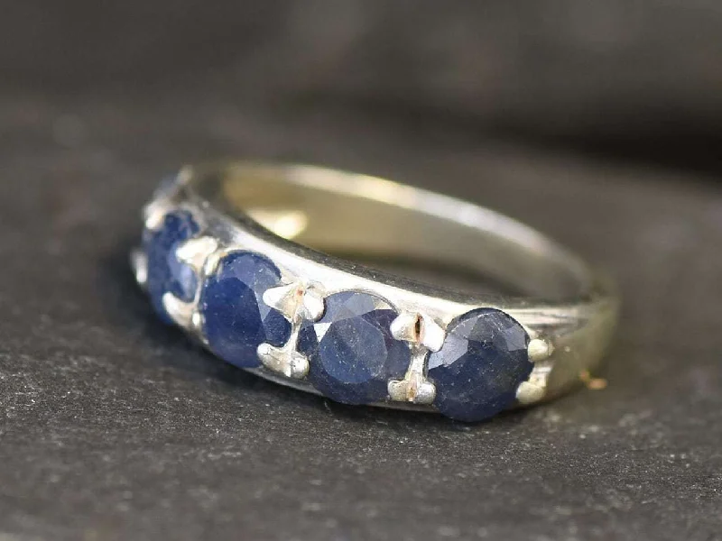 Men's and women's matching rings -Blue Sapphire Ring - Half Eternity Sapphire Ring - September Birthstone Ring