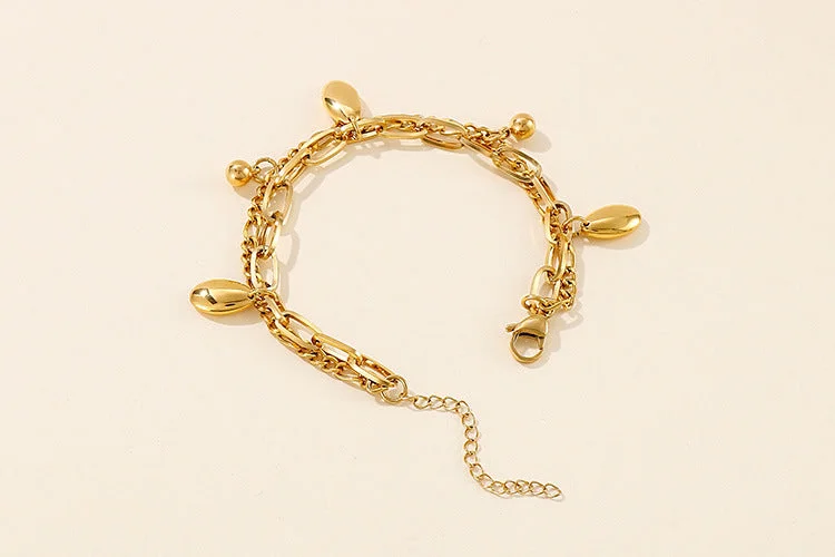 Friendship bracelets for women -New Trend Double Chain Oval Small Pendant Ladies Titanium Steel Ball Bracelet