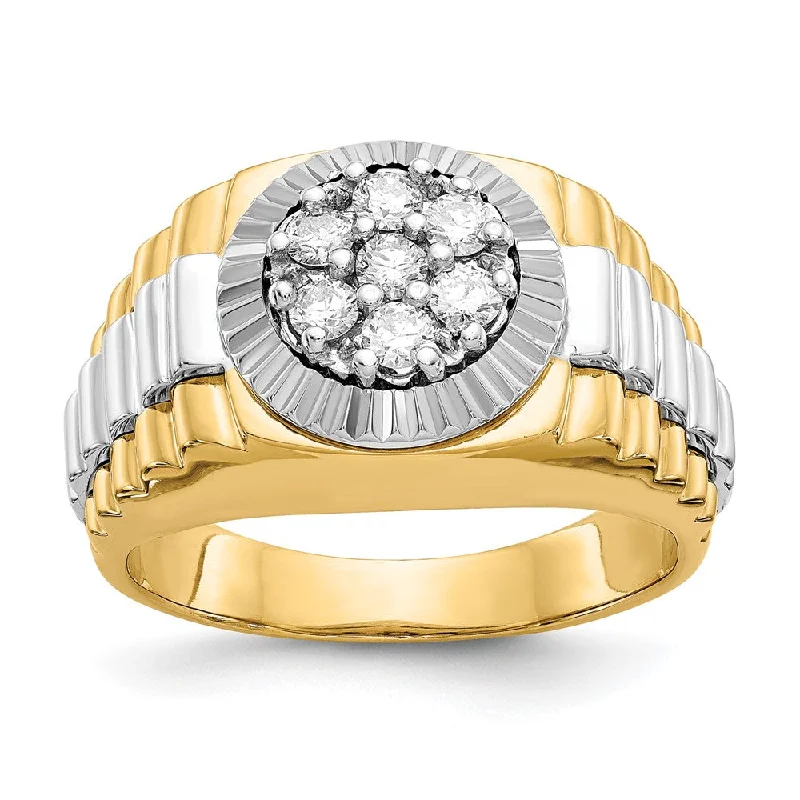 Stackable rings for women -Solid 14k Two-tone AA Simulated CZ men's Ring