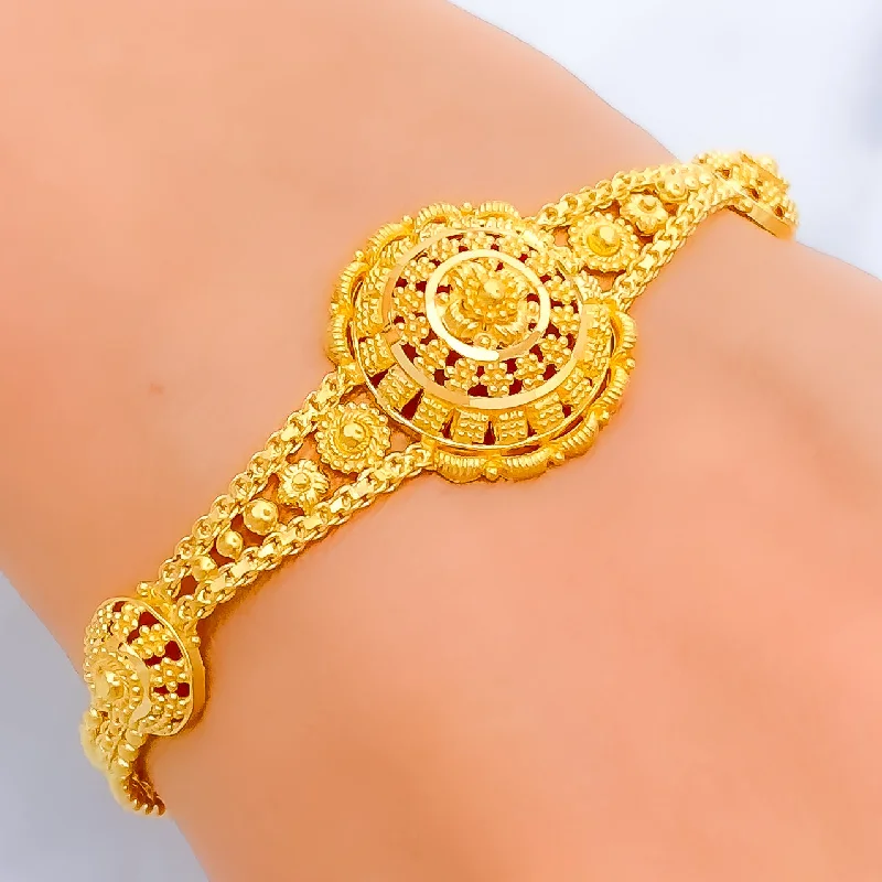 Gold bracelets for women -Exquisite Chic Floral Dome 22k Gold Bracelet