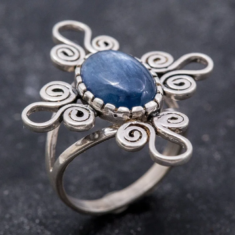 Bohemian rings for women -Kyanite Silver Ring - Natural Kyanite Ring - Artistic Blue Ring